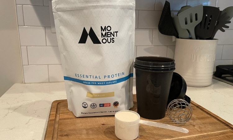 making a protein shake with momentous whey protein